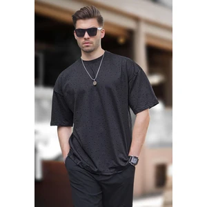 Siyah Oversize Yırtık Deyatlı Pamuklu Tişört 7032