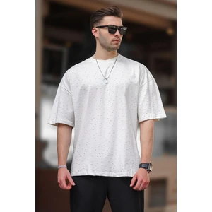 Ekru Oversize Yırtık Deyatlı Pamuklu Tişört 7032