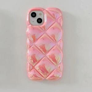 Vip Case Apple iPhone 13 Uyumlu Kabartma Desenli 3D Darbe Emici Ultra Sağlam Pufy Kılıf Pembe