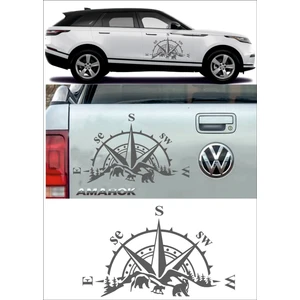 Sticker Usta Pusula Dağ Orman Ayı Kamp Adventure Offroad Araba Oto Karavan Sticker S47