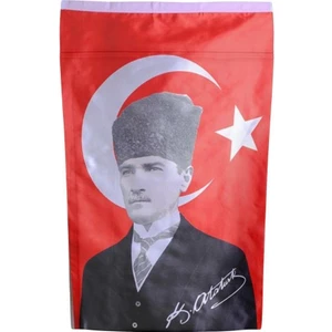Oysal Bayrak K.atatürk Imzalı Türk Bayrağı Saten Kumaş Dijital Baskı 150 x 225