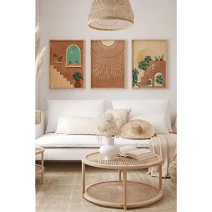 Gerçek Ahşap Çerçeveli 3 Parça 3D Poster Tablo Seti