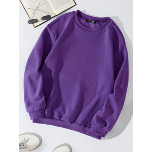 Unisex Oversize Bisiklet Yaka Basic Düz Sweatshirt - Mor