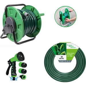 Meteor VDY30 Kırılmaz Örgülü Makaralı Bahçe Su Hortumu 30 mt 6 Parça