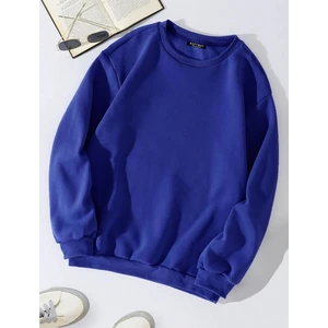 Unisex Oversize Bisiklet Yaka Basic Düz Sweatshirt - Saks Mavisi
