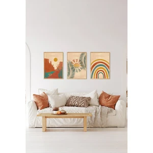 Gerçek Ahşap Çerçeveli 3 Parça 3D Poster Tablo Seti