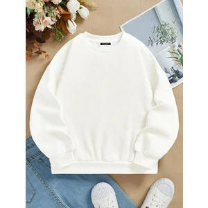 Unisex Oversize Bisiklet Yaka Basic Düz Sweatshirt - Ekru