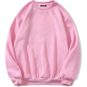 Unisex Oversize Bisiklet Yaka Basic Düz Sweatshirt - Pembe