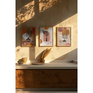 Gerçek Ahşap Çerçeveli 3 Parça 3D Poster Tablo Seti