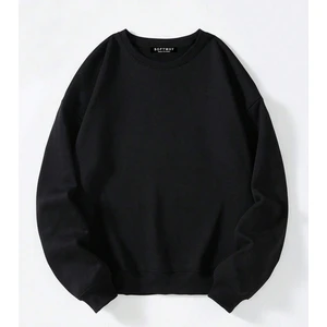 Unisex Oversize Bisiklet Yaka Basic Düz Sweatshirt - Siyah