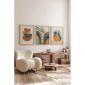 Gerçek Ahşap Çerçeveli 3 Parça 3D Poster Tablo Seti