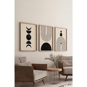Gerçek Ahşap Çerçeveli 3 Parça 3D Poster Tablo Seti