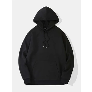 Unisex Basic Düz Renk Kapüşonlu Içi Yumuşak Polarlı Oversize Sweatshirt - Siyah