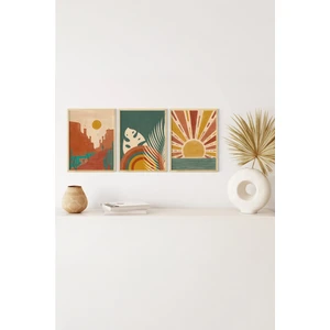 Gerçek Ahşap Çerçeveli 3 Parça 3D Poster Tablo Seti