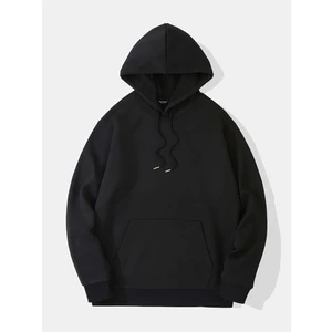 Unisex Basic Düz Renk Kapüşonlu Içi Yumuşak Polarlı Oversize Sweatshirt - Siyah