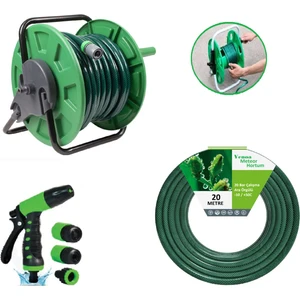 Meteor VDV20 Kırılmaz Örgülü Makaralı Bahçe Su Hortumu 20 mt 6 Parça