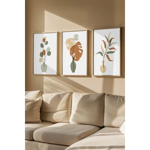Gerçek Ahşap Çerçeveli 3 Parça 3D Poster Tablo Seti