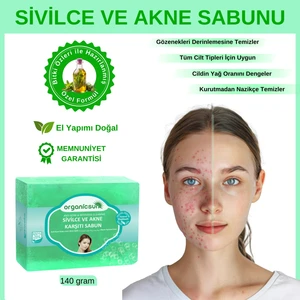 Doğal Bitki Özlü, Gliserinli, El Yapımı Akne ve Sivilce Karşıtı Vegan Sabun, Parabensiz, 140 g
