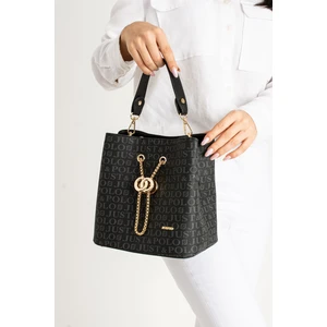 Just Polo Siyah Monogram Baskılı Uzun Askılı 3 Bölmeli Kadın El ve Omuz Çantası PBU5602