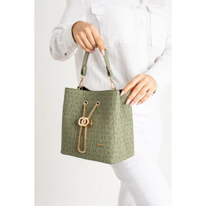Just Polo Yeşil Monogram Baskılı Uzun Askılı 3 Bölmeli Kadın El ve Omuz Çantası PBU5602