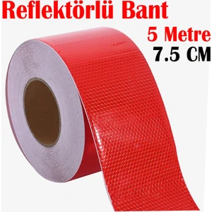Reflektörlü Bant Kırmızı Reflektif Fosforlu Şerit Bant 7.5 cm 5 Metre Ikaz Bandı