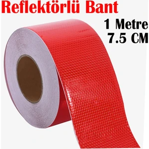 Reflektörlü Bant Kırmızı Reflektif Fosforlu Şerit Bant 7.5 cm 1 Metre Ikaz Bandı