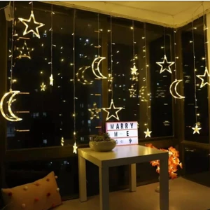 Rkm Store Ay Yıldız Perde LED 8 Fonksiyonlu Saçak Perde LED  Animasyonlu