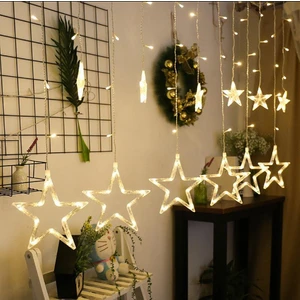 Rkm Store Dekoratif LED Işıklı Yıldız Perde LED Animasyonlu Yıldız Perde LED Fişli 12 Sarkıtlı