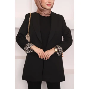 Siyah Kruvaze Yaka Cepli Blazer Ceket