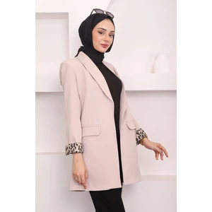 Bej Kruvaze Yaka Cepli Blazer Ceket