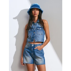 71514 Paçası Kesik Orta Boy Denim Şort-Tint