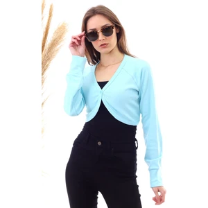 Miss Lusi 20040407 Interlok Tek Düğmeli Uzun Kol Bolero Turkuaz XS