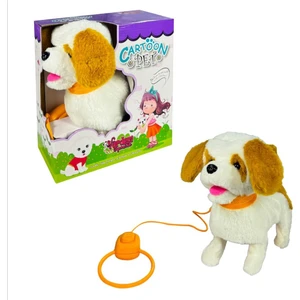 Peluş Tasmalı Yürüyen Köpek - Beyaz - Kahve