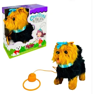 Peluş Tasmalı Yürüyen Mavi Fiyonklu Köpek - Siyah-Mavi