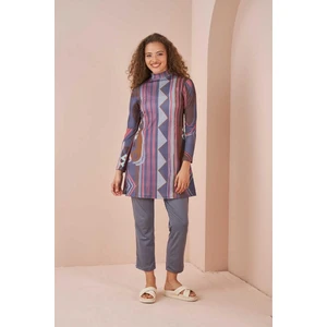 Maldiv Etnik Desen Tesettür Mayo Takımı Gri