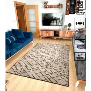 Fox Home Zikzak Saçaklı Dokuma Şönil Kaymaz Taban Pamuk Yıkanabilir Vizon Salon Halısı Yolluk Mutfak Halısı Kilim