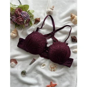 Kadın Mürdüm Slikon Dolgulu Sırtı Çapraz Dantelli Sütyen