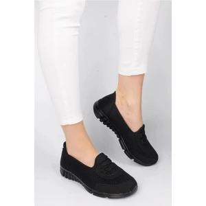 Kadın Keten Comfort Sneakers Siyah Tekstil Düz Tabanlı Ayakkabı