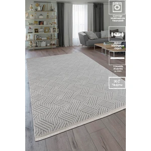 Fox Home Labirent Saçaklı Dokuma Şönil Kaymaz Taban Pamuk Yıkanabilir Gri Salon Halısı Yolluk Mutfak Halısı Kilim