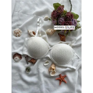 Straplez Balenli Destekli Içi Dolgulu Beyaz Flamlı Dantelli Sütyen