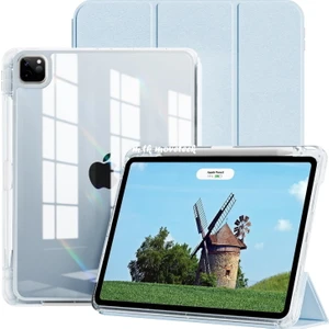 M.tk moveteck Apple Ipad Pro 11 M4 Çip 2024 Kılıf Magnetik Pen Charge Kalem Bölmeli Ayrılabilen Akıllı Uyku Modlu Şeffaf