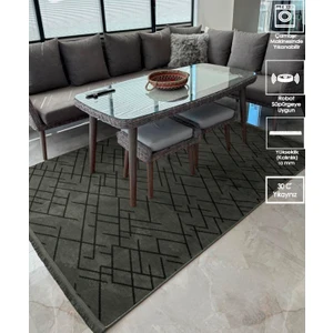 Fox Home Zikzak Saçaklı Dokuma Şönil Kaymaz Taban Pamuk Yıkanabilir Haki Salon Halısı Yolluk Mutfak Halısı Kilim