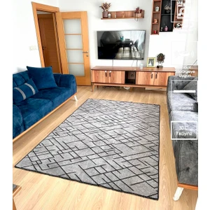 Fox Home Zikzak Saçaklı Dokuma Şönil Kaymaz Taban Pamuk Yıkanabilir Gri Salon Halısı Yolluk Mutfak Halısı Kilim