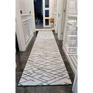 Fox Home Zikzak Saçaklı Dokuma Şönil Kaymaz Taban Pamuk Yıkanabilir Beyaz Salon Halısı Yolluk Mutfak Halısı Kilim