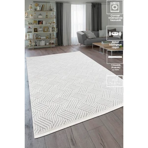 Fox Home Labirent Saçaklı Dokuma Şönil Kaymaz Taban Pamuk Yıkanabilir Beyaz Salon Halısı Yolluk Mutfak Halısı Kilim