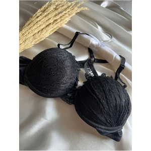 Kadın Siyah Slikon Dolgulu Sırtı Çapraz Dantelli Sütyen