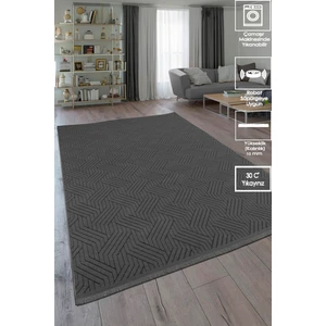 Fox Home Labirent Saçaklı Dokuma Şönil Kaymaz Taban Pamuk Yıkanabilir Antrasit Salon Halısı Yolluk Mutfak Halısı Kilim