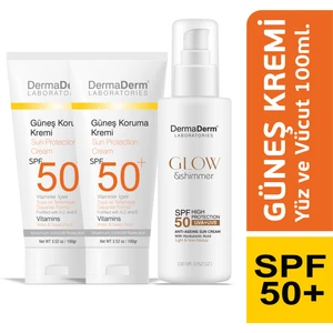 Spf 50+ Güneş Kremi 100ML. 2 Adet ve Dermaderm Simli Güneş Kremi Spf 50+