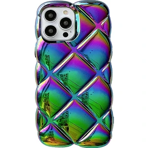 iPhone Uyumlu Baklava Dilimli Hologram Silikon Kılıf, Şişme Puf Koruyucu Kapak, Kılıf