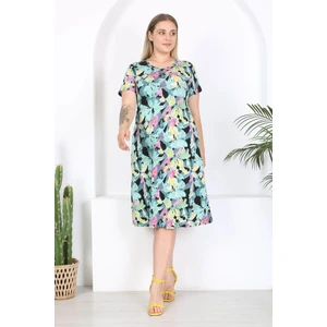 Mooi XXL Kadın Yeşil Floral Suluboya Desen Midi Elbise